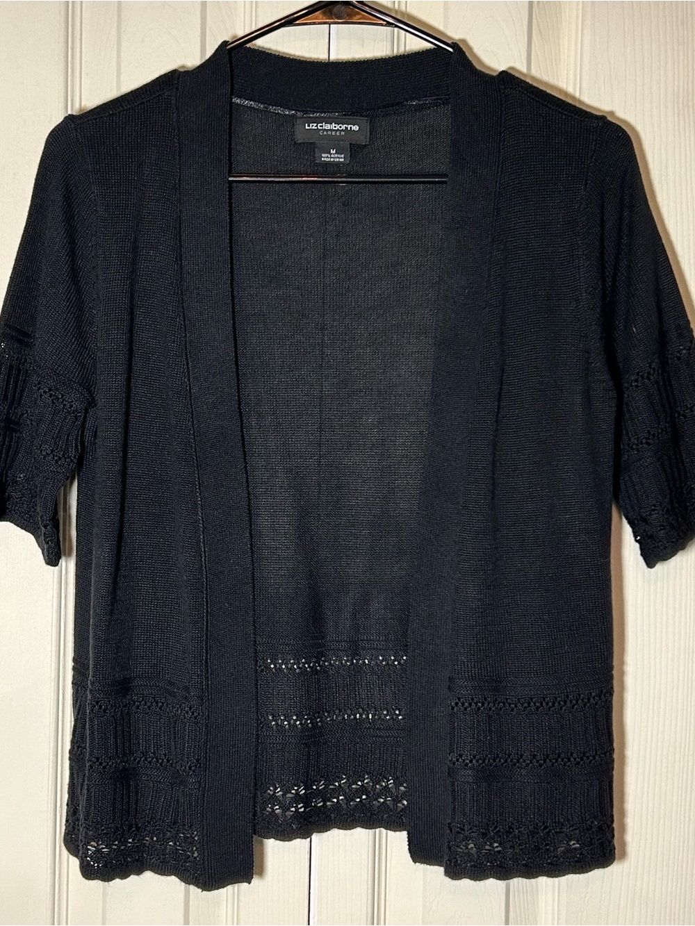 Liz Claiborne Women's Career Cardigan, Black, Short-Sleeved, Size M